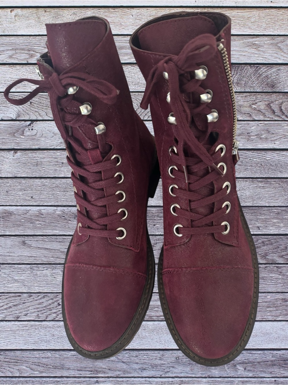 Paige Women’s Lace-Up Ankle Boots - Burgundy With Sparkles SZ 7